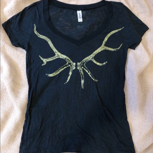 Black fitted t-shirt with antler graphic - Picture 1 of 2